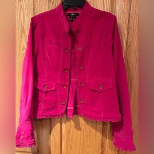 Anthropologie Luii Pink Corduroy Ruffle Button Front Pockets Jacket Size Small